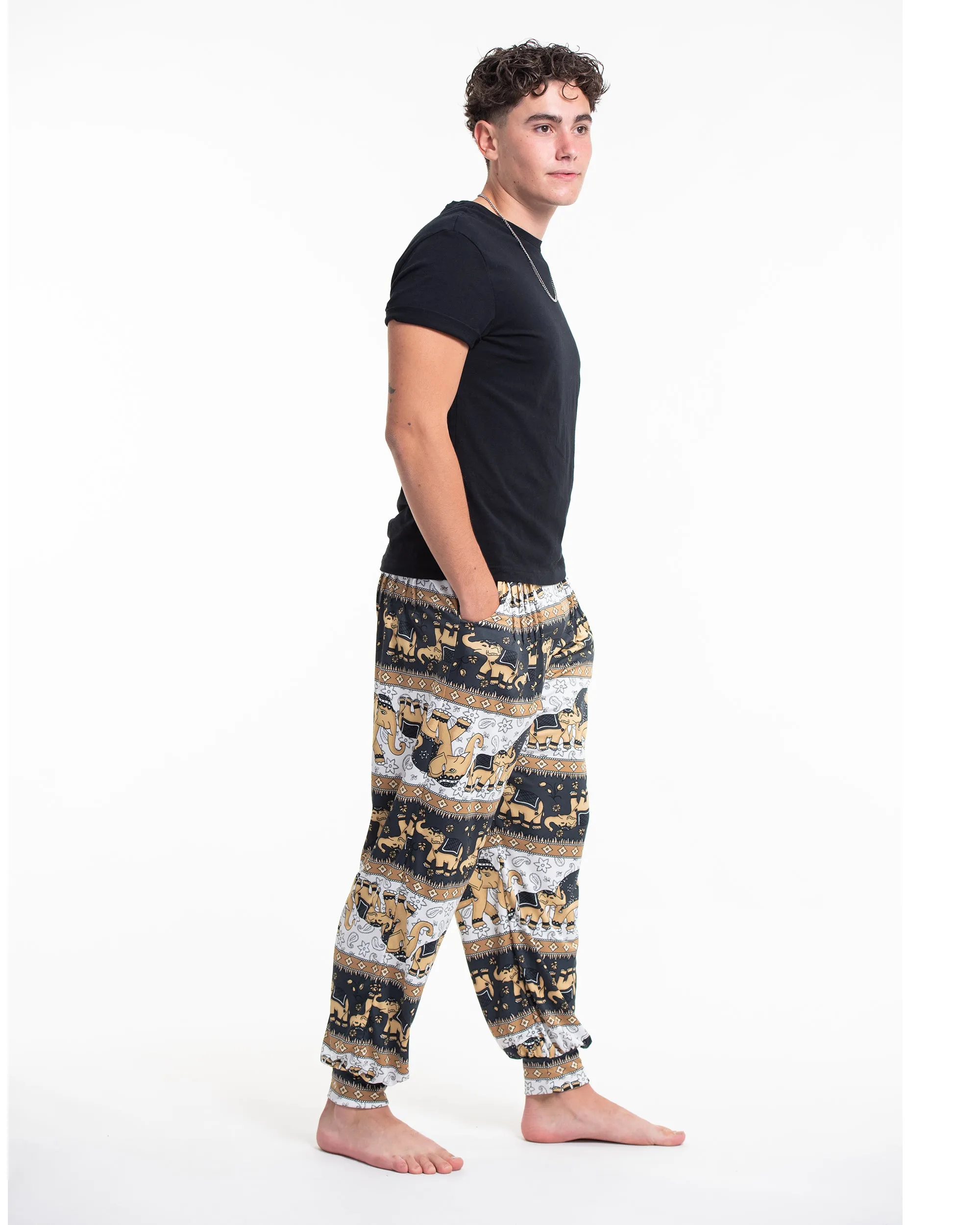 Eco-Friendly Elephant Print Men Harem Pants in Gray