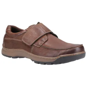 Hush Puppies Mens Casper Velcro Memory Foam Leather Shoe-BROWN