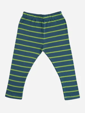 Light green pattern in blue leggings  for baby girl