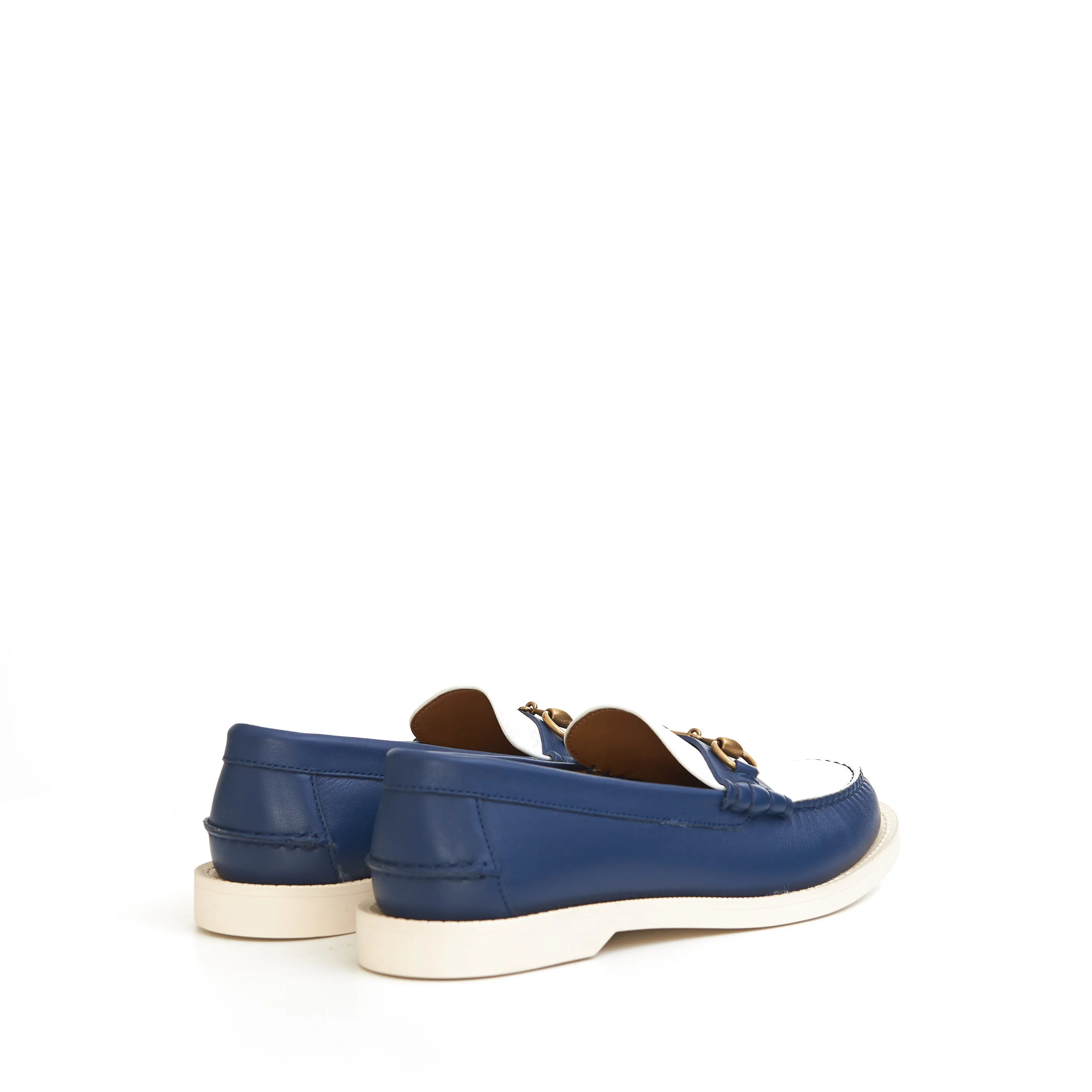 Men's Loafer With Horsebit In Blue Leather & White GG Canvas