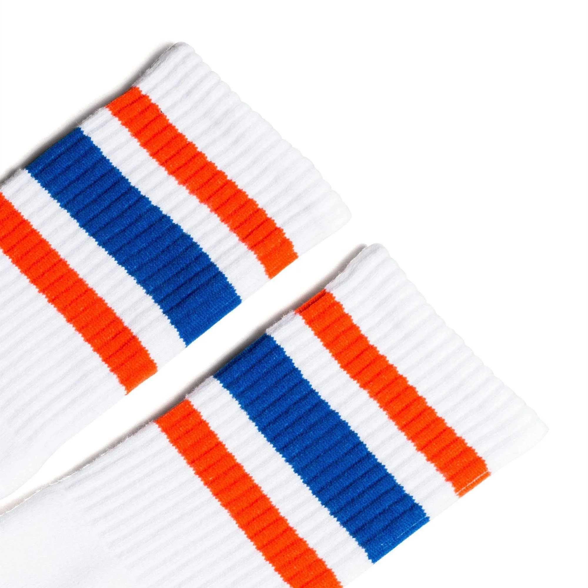 Orange and Blue Striped Socks | White