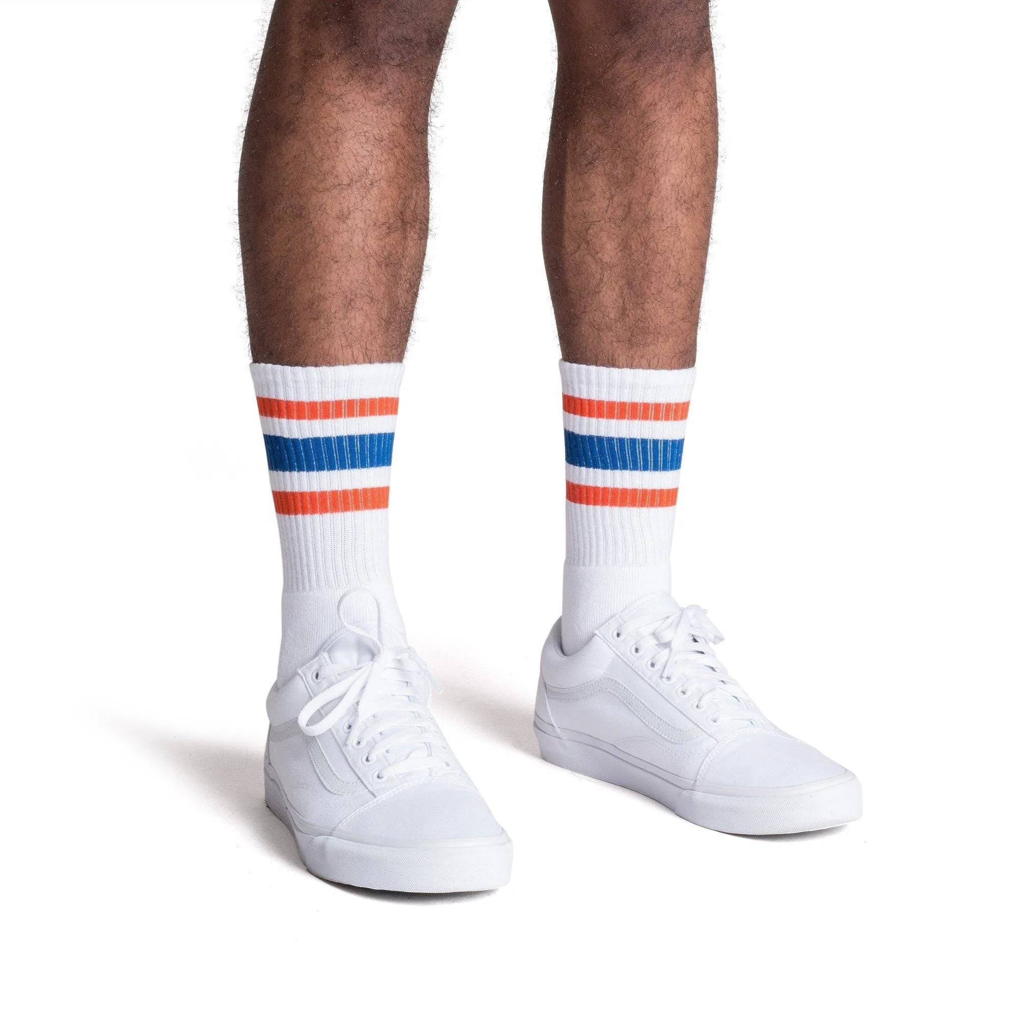 Orange and Blue Striped Socks | White