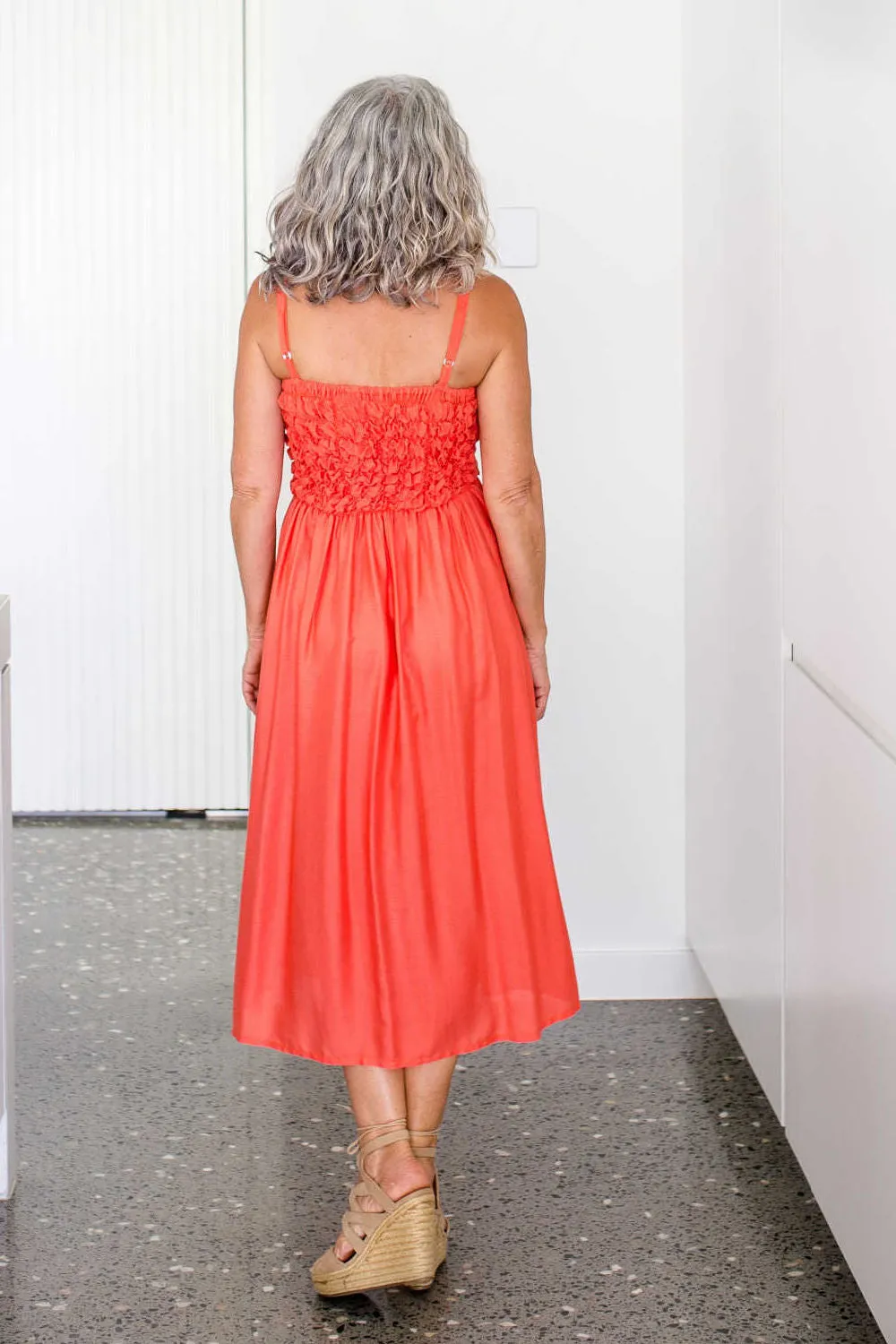 Shirred Beach Dress - Coral