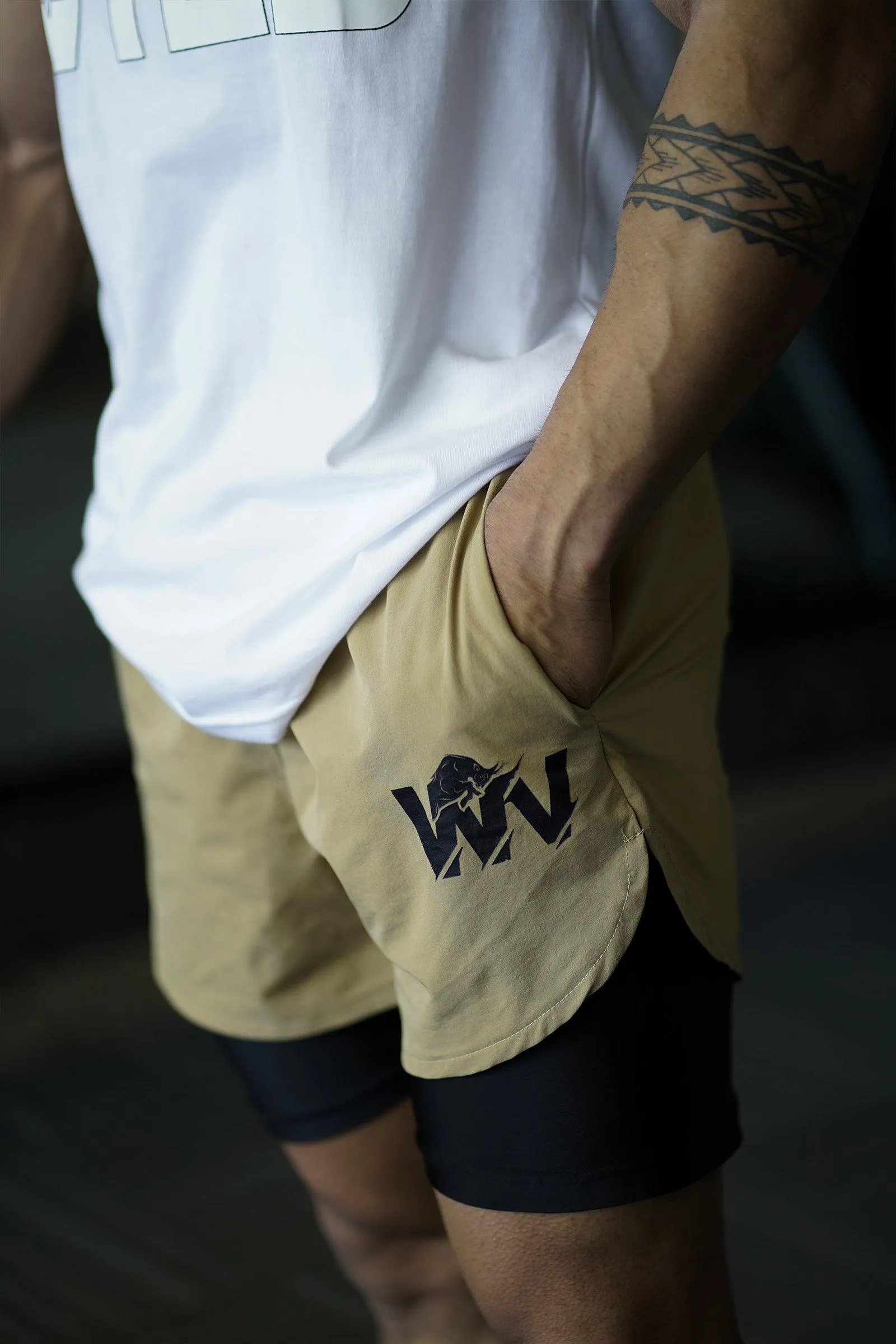 Sporty Signature Bull Wild 2-In-1 Shorts (Beige)