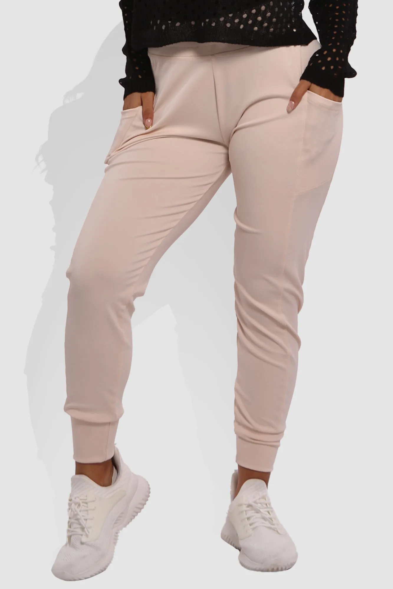 Tricot High Waist Slim Fit Joggers - Beige