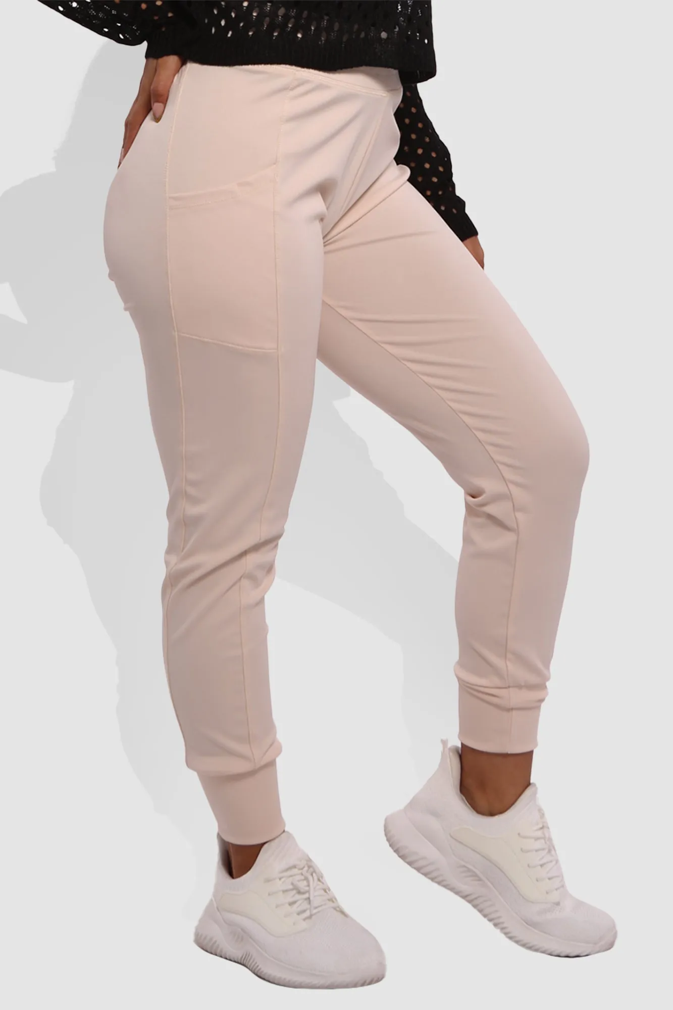 Tricot High Waist Slim Fit Joggers - Beige