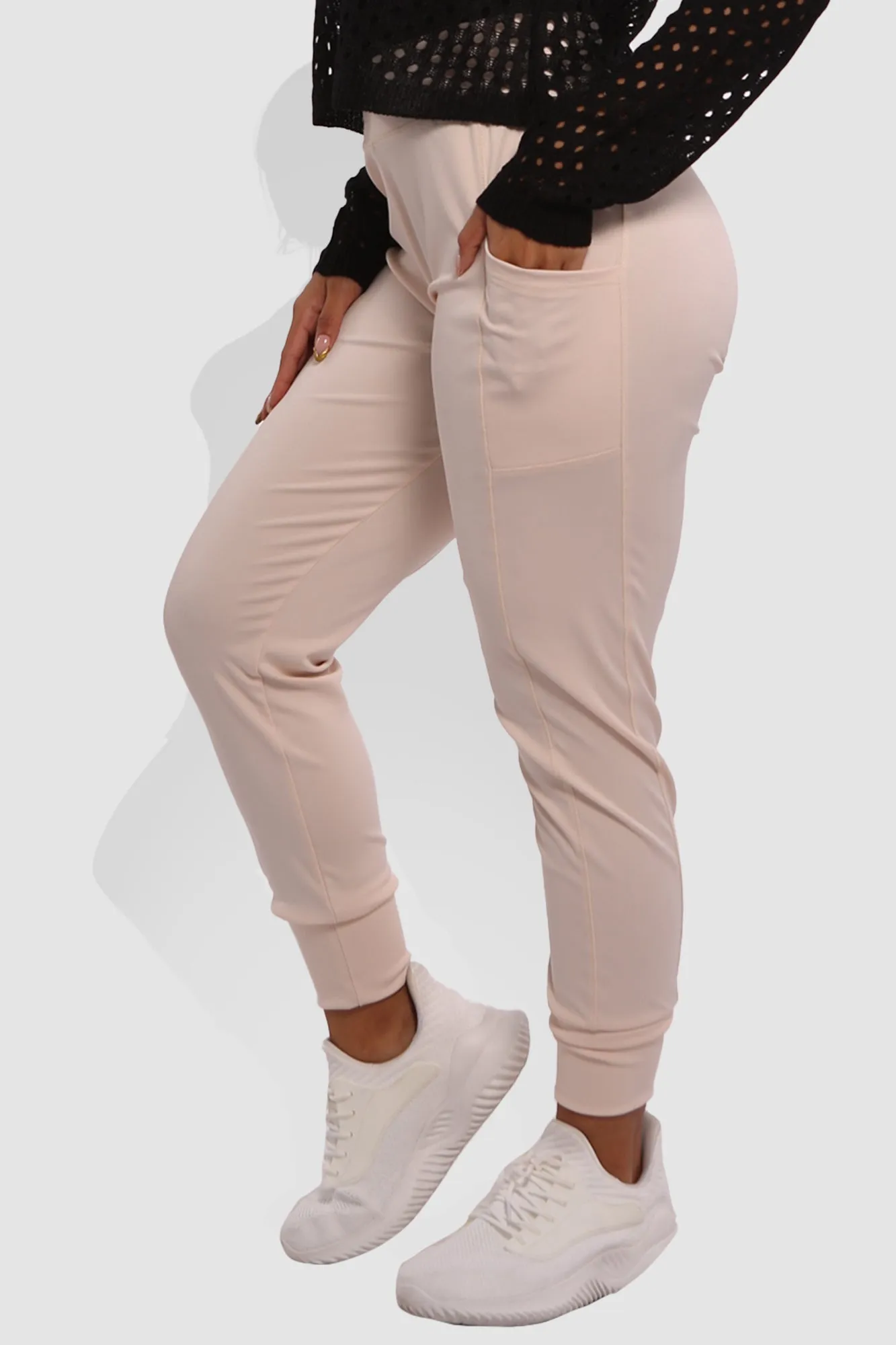 Tricot High Waist Slim Fit Joggers - Beige