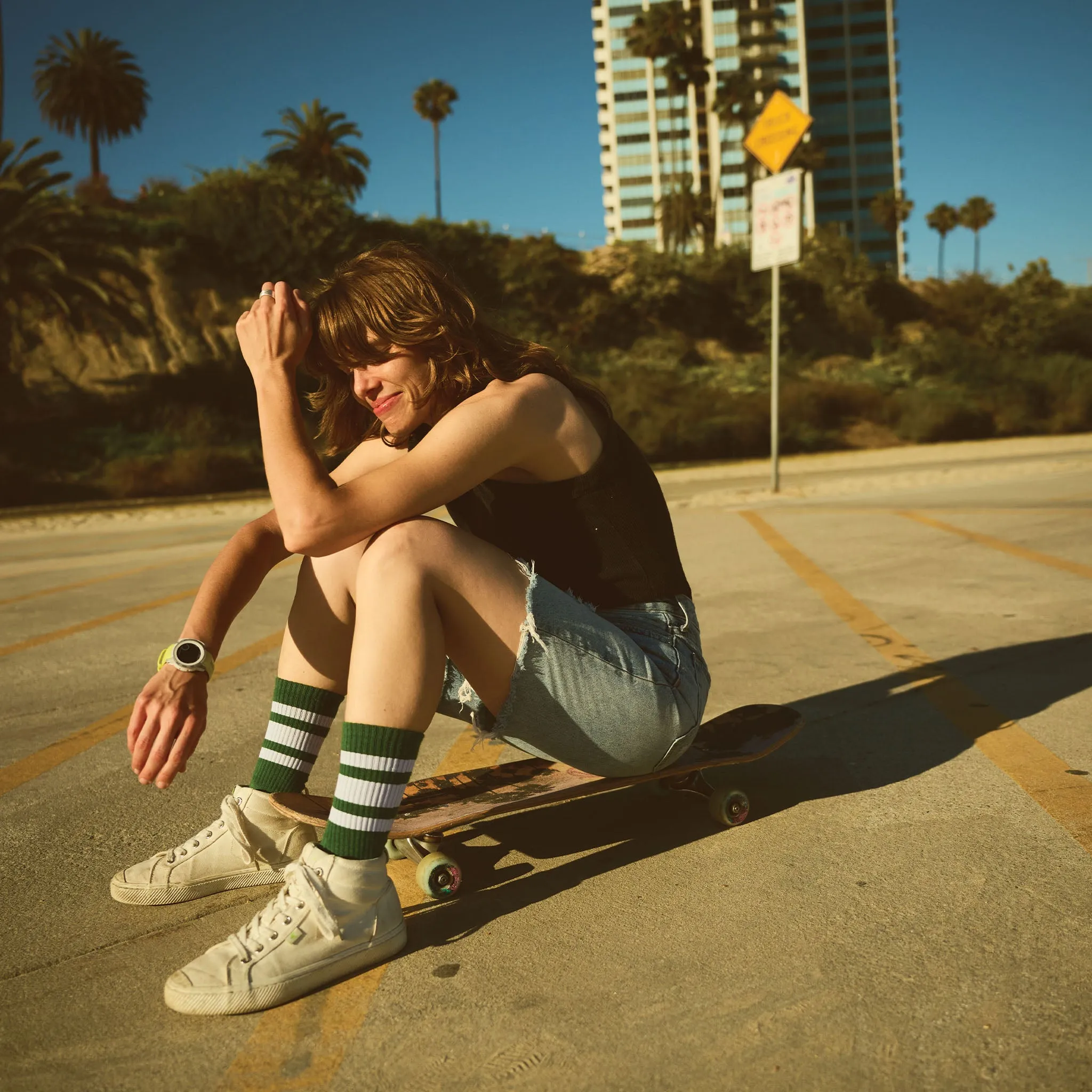 White Striped Socks | Forest Green