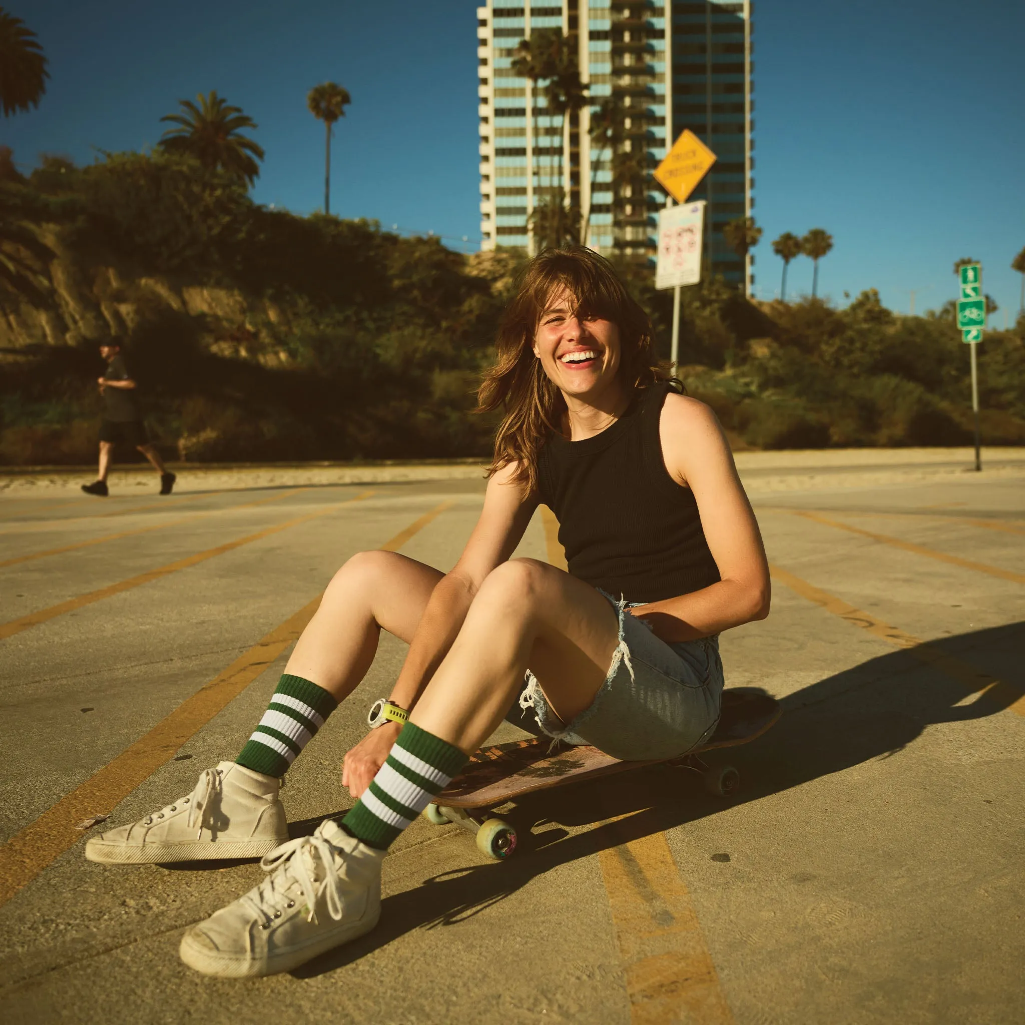 White Striped Socks | Forest Green