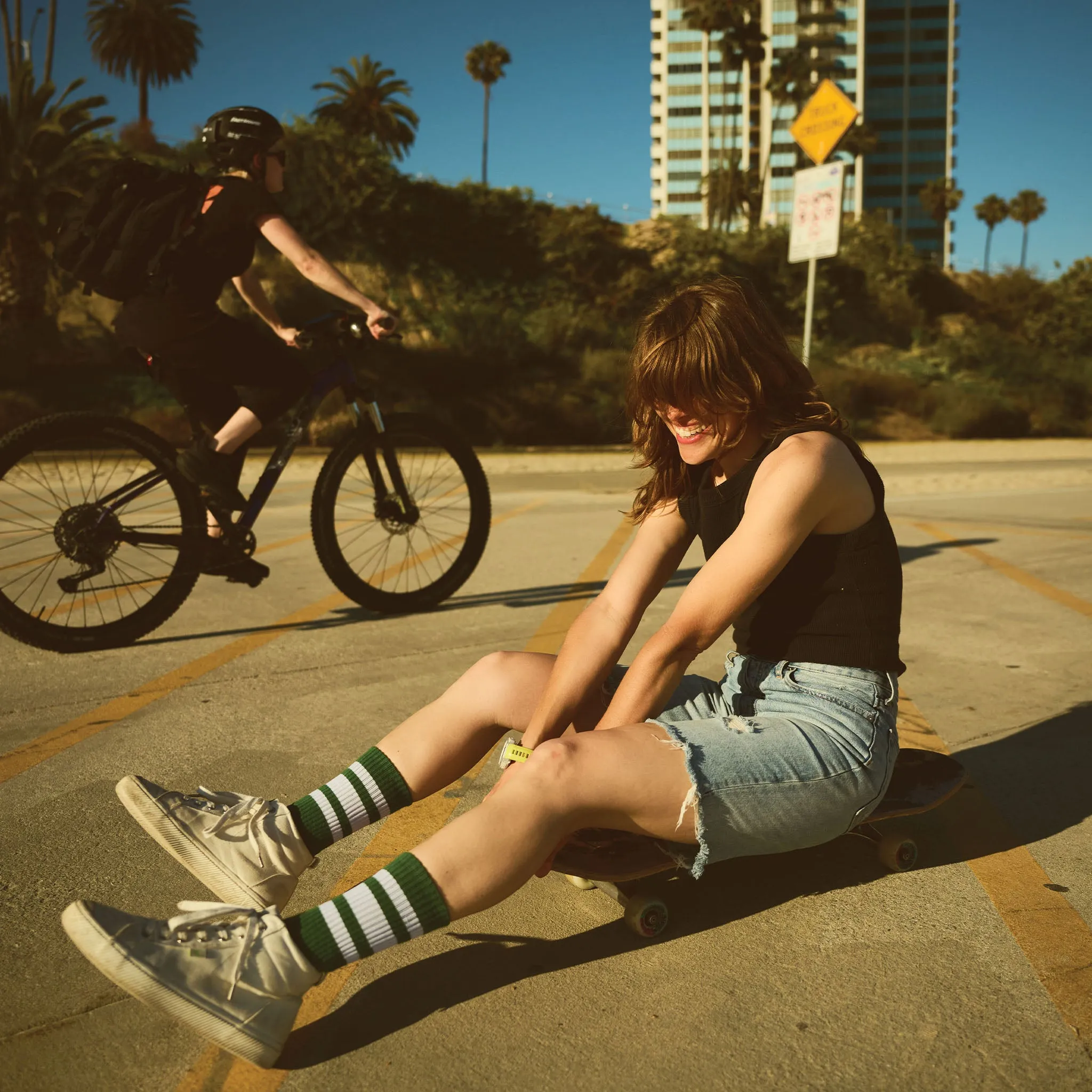 White Striped Socks | Forest Green