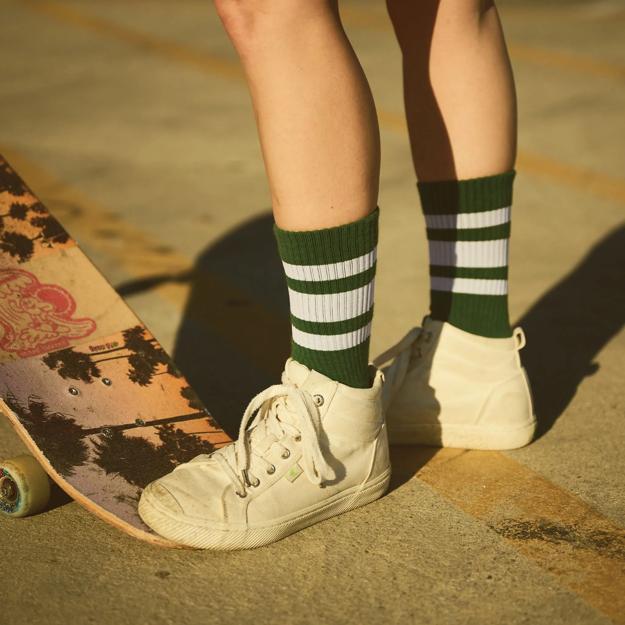 White Striped Socks | Forest Green